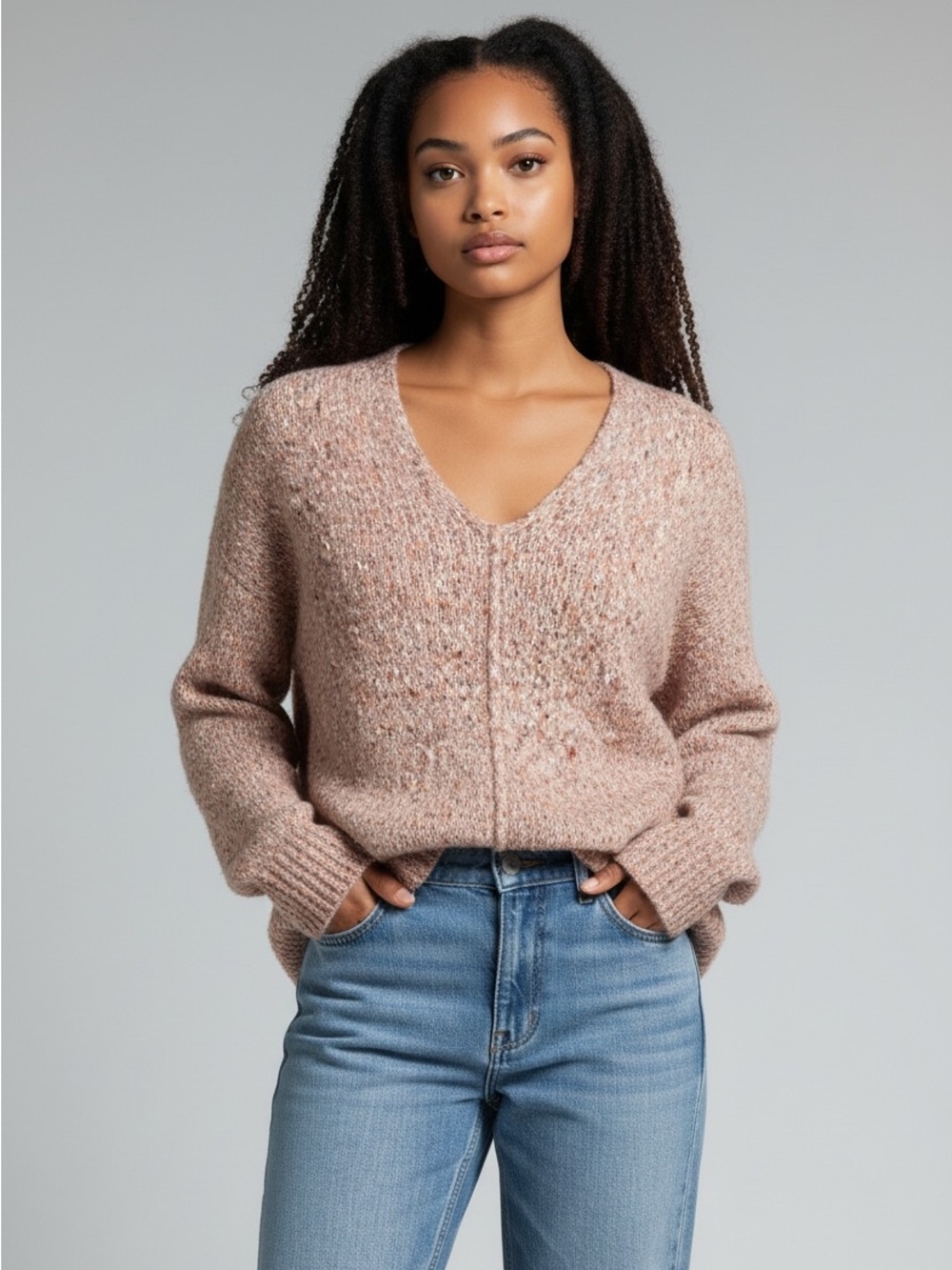 Heartloom Women's Pink Multicolor V-Neck Relax Fit Sweater Size Small/Med